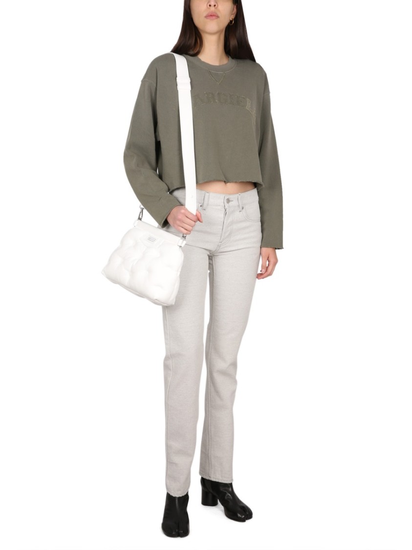 Maison Margiela Logo Cotton Jersey Crewneck Sweatshirt In Green