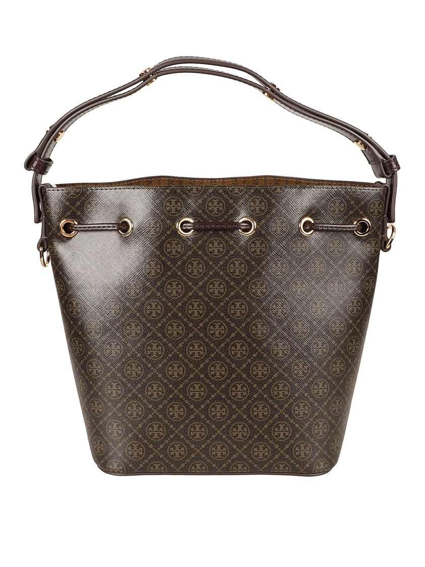 Tory Burch Structured Bucket Bag With Geometric Pattern In Gray