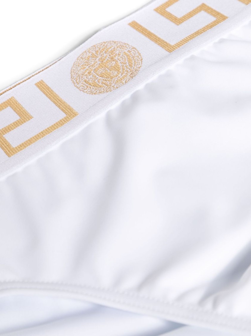Versace White Swim Briefs With Greca Border And Medusa Motif In White