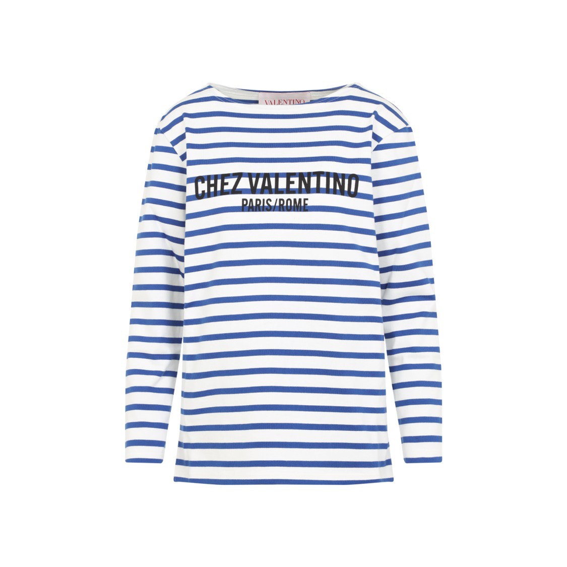 Shop Valentino Long-sleeved Striped T-shirt With Bold Graphic Print In White