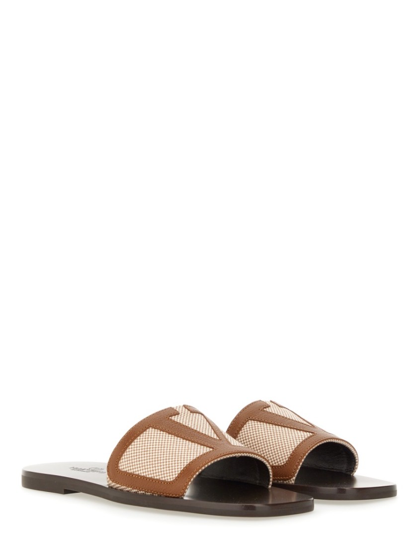 Valentino Garavani Viva Superstar Slide Sandal In Canvas Fabric And Nappa Leather