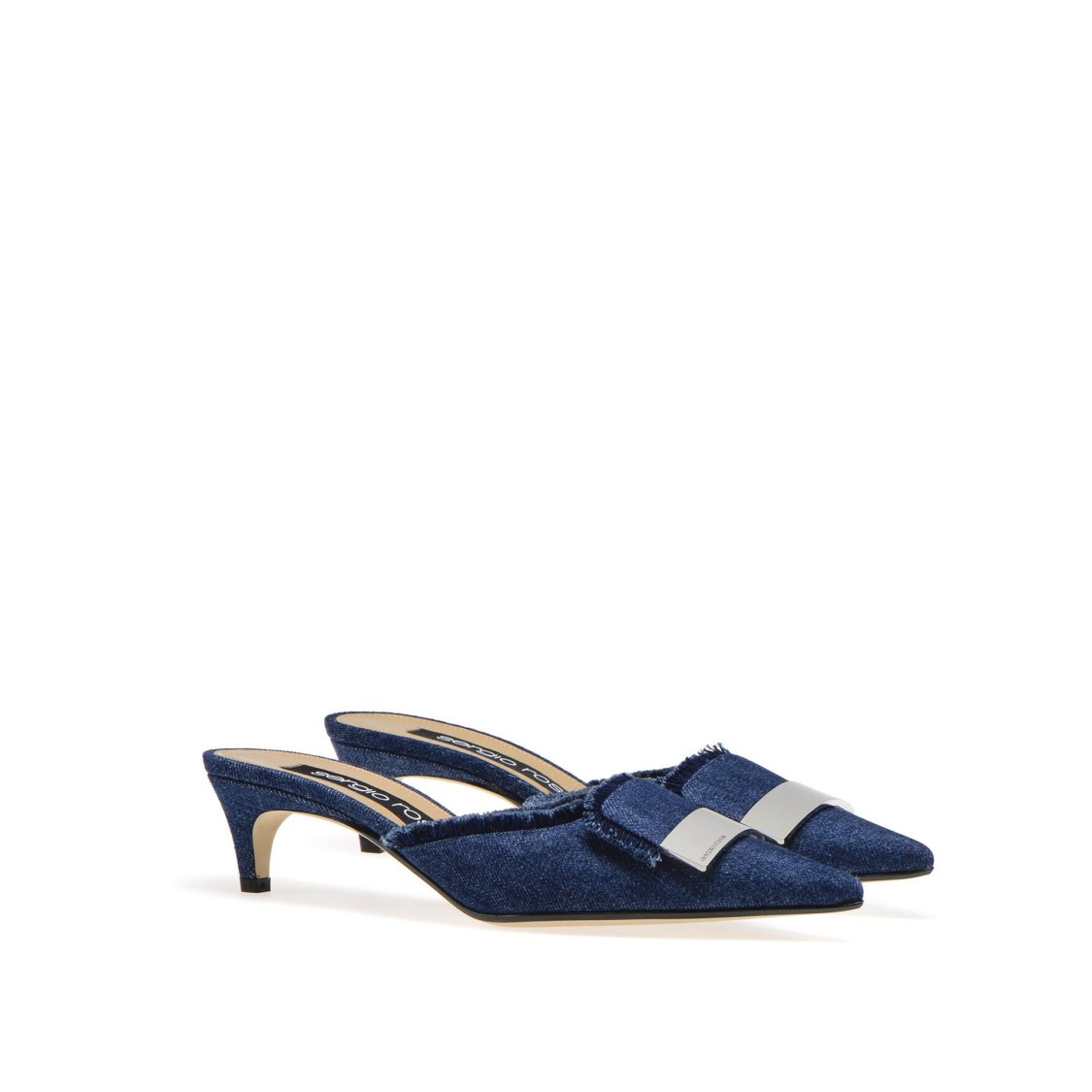 Sergio Rossi Denim Effect Mules With Pointed Toe In Black