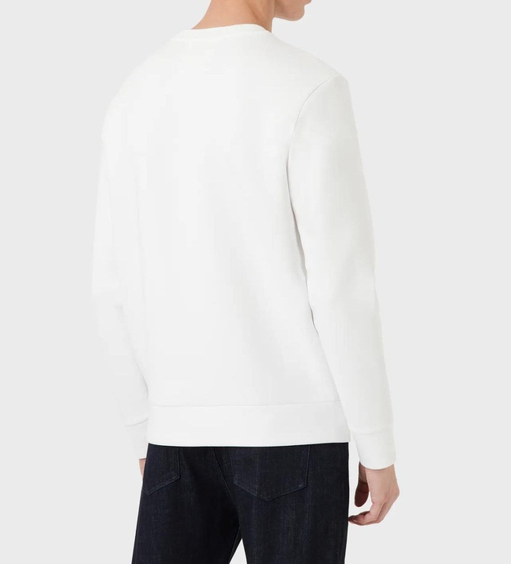 Emporio Armani Official Store Crew-neck Sweatshirt With Micro Logo Patch In White