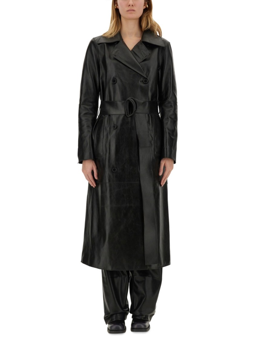 Shop Stand Studio "paris" Double-breasted Leather Coat In Black