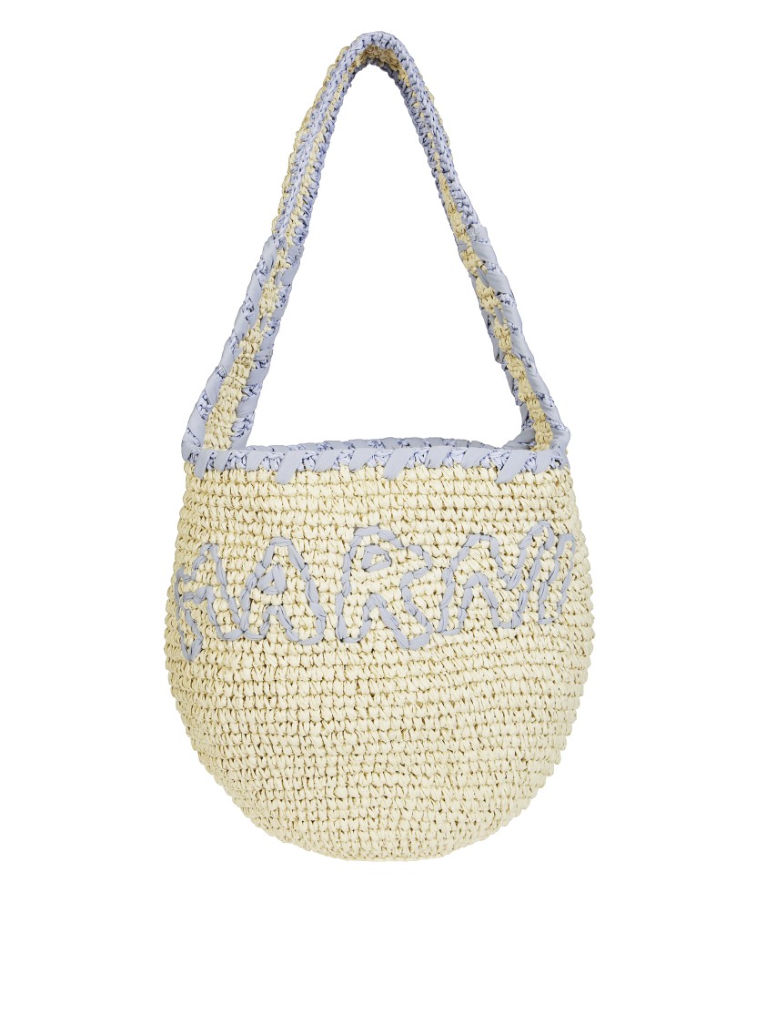Marni Rounded Woven Shoulder Bag With Contrasting Strap In Neutral