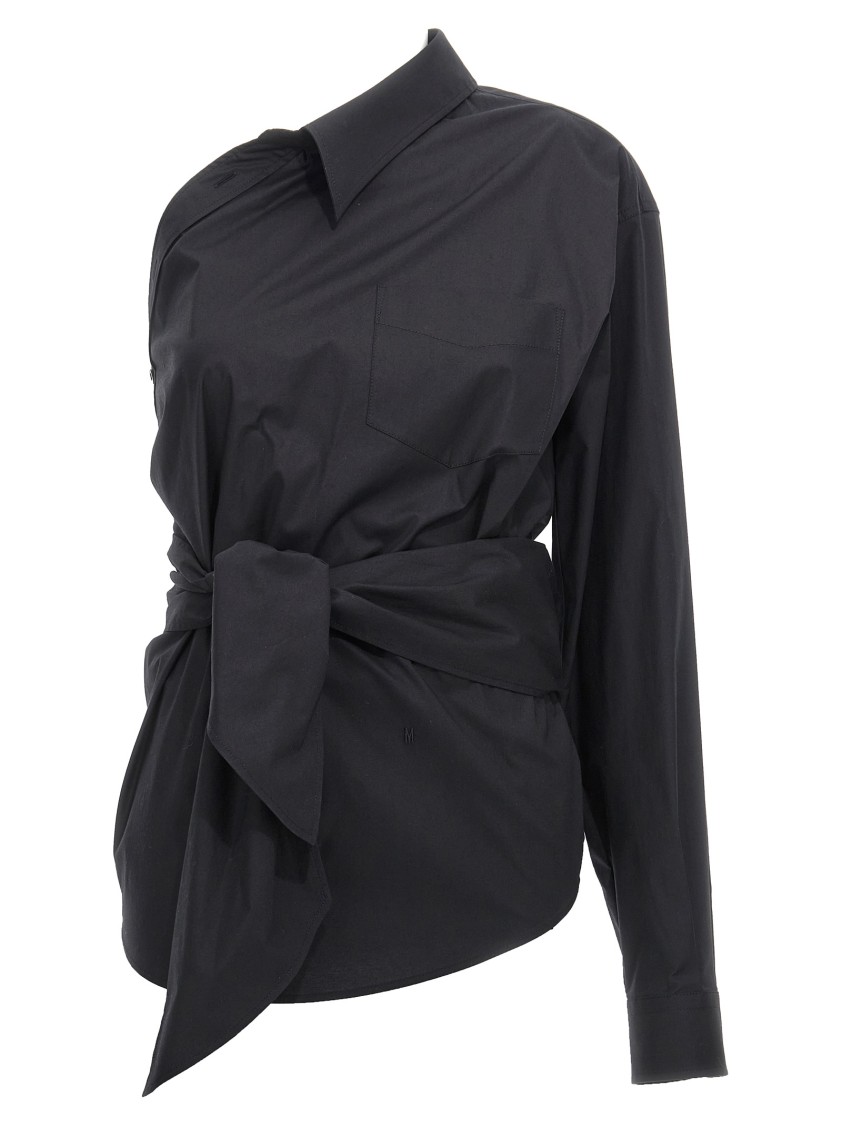 Moschino Asymmetric One-shoulder Shirt With Tailored Sash Detail In Black