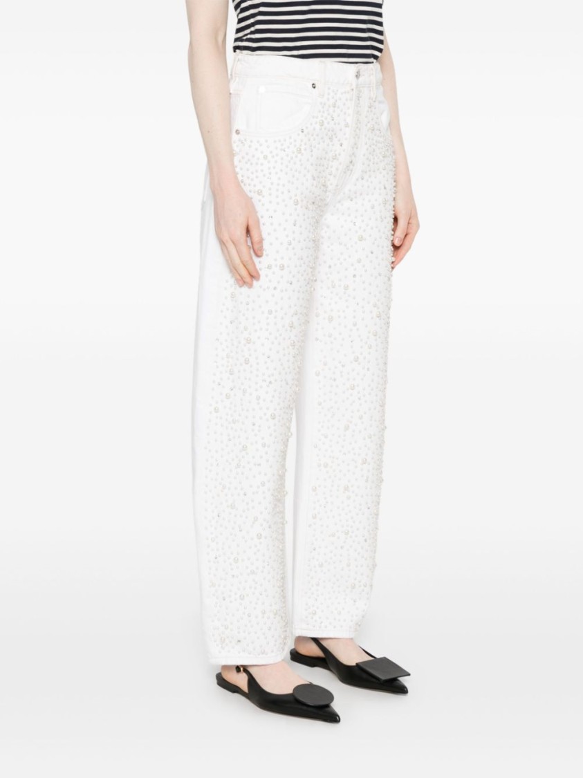 Shop Frame Rhinestone-embellished White Cotton Straight Jeans