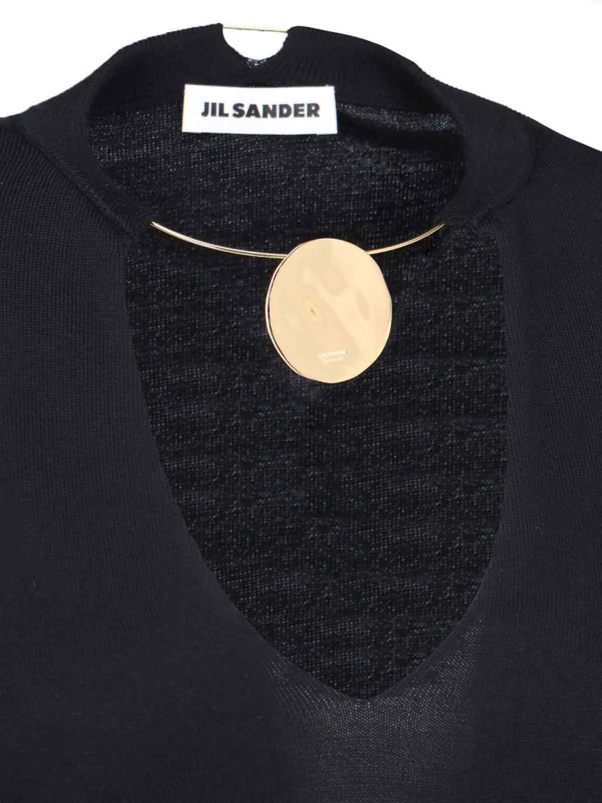 Shop Jil Sander Black Wool Necklace Detail Dress