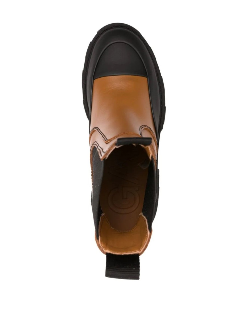 Ganni Patent Leather Chelsea Boots In Brown