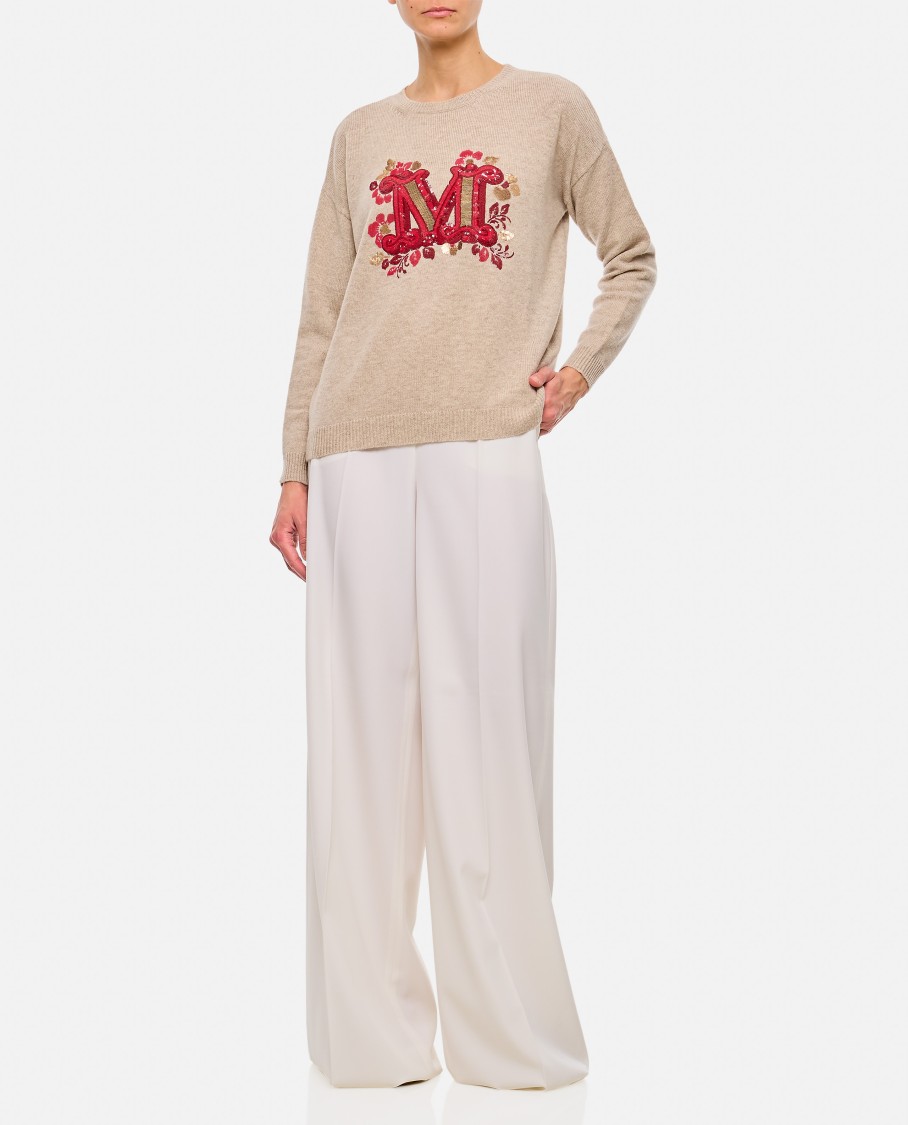 Max Mara Monogram Wool-blend Crewneck Sweater In Neutrals