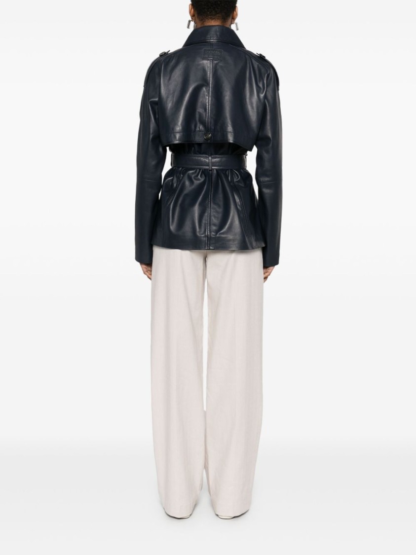 Iceberg Navy Blue Leather Jacket In Blue