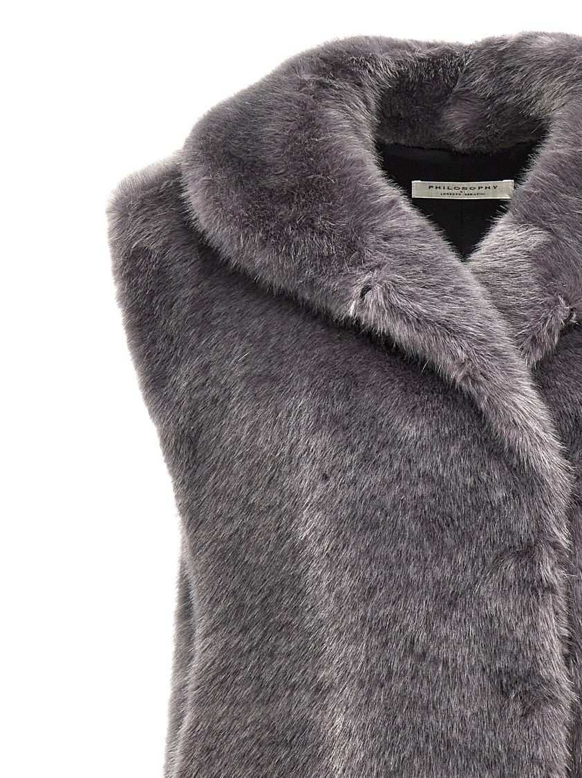 Philosophy Di Lorenzo Serafini Philosophy Extra Long Faux Fur Vest In Gray