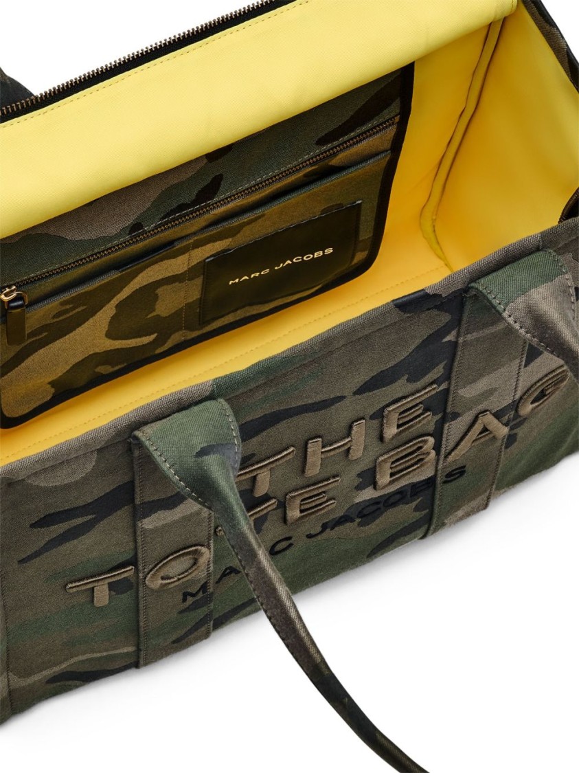 Marc Jacobs Camouflage Pattern Dark Green Tote Bag With Embroidered Logo In Gray