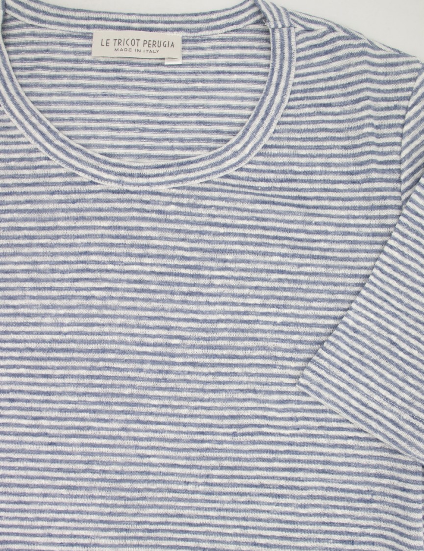 Shop Le Tricot Perugia Striped Linen T-shirt With Rounded Neckline