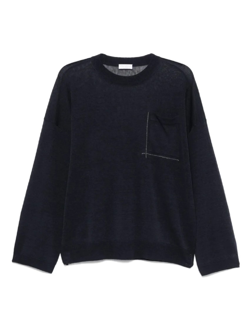 Brunello Cucinelli Long-sleeve Relaxed Fit Sweater With Pocket Detail In Blue