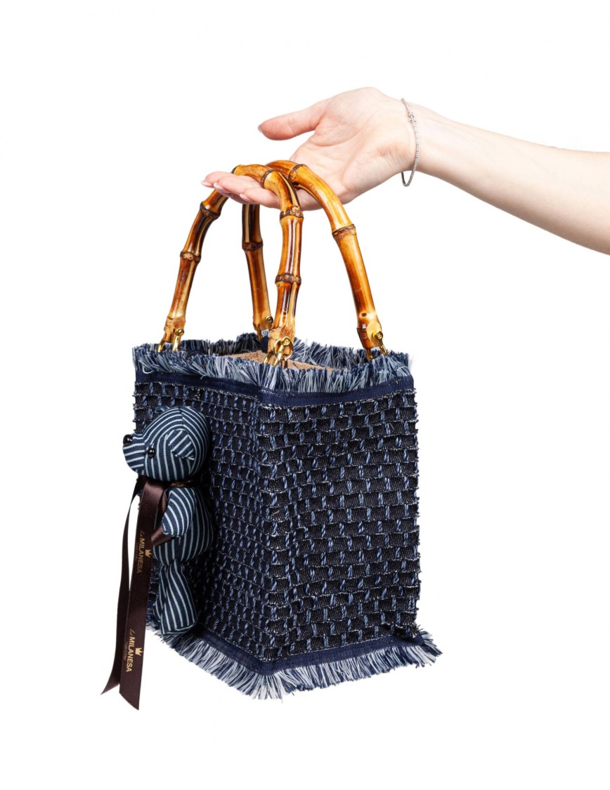 La Milanesa Small Pepper Bag In Dark Blue Denim Color In Blue
