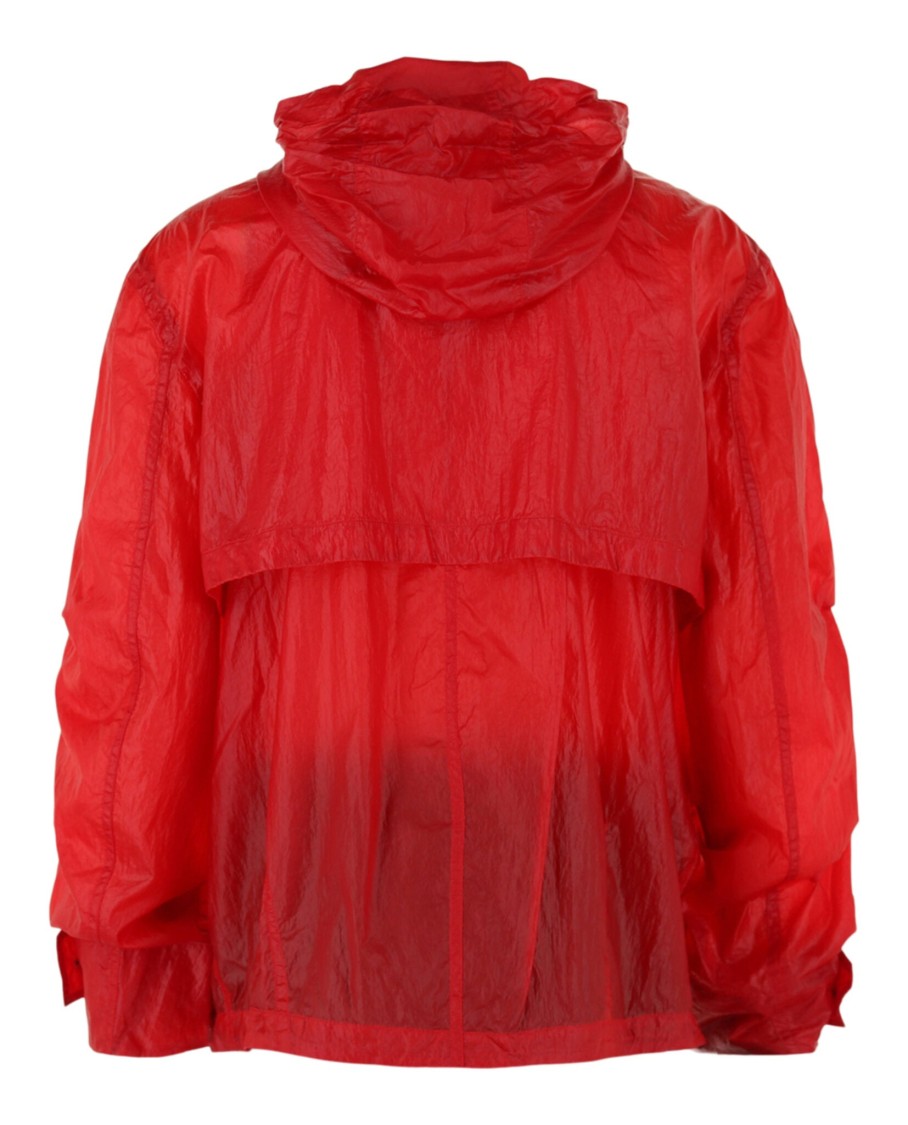Ferragamo Hooded Windbreaker Jacket With Adjustable Drawstrings In Red