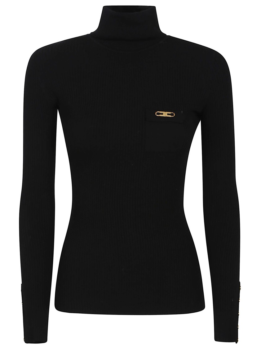Elisabetta Franchi Ribbed Turtleneck Sweater Sweaters And Cardigans Black In Black