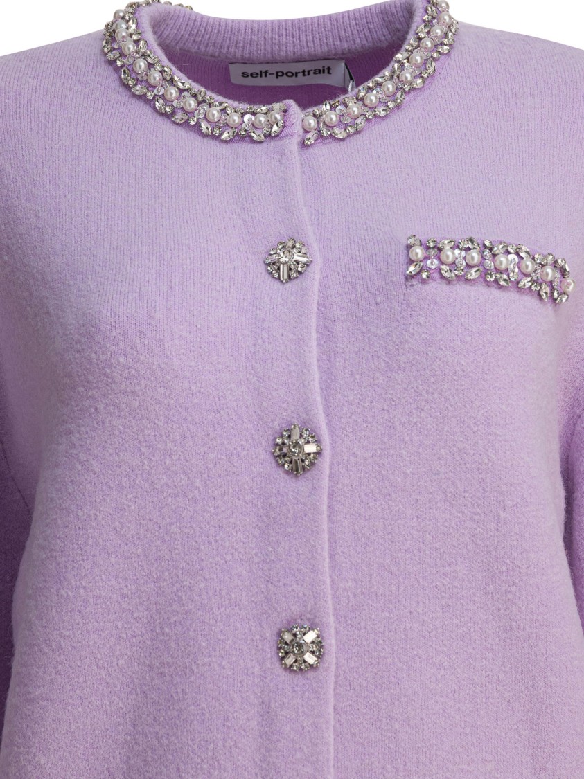 Self-portrait Lilac Crystal-trim Cardigan With Round Neckline In Purple