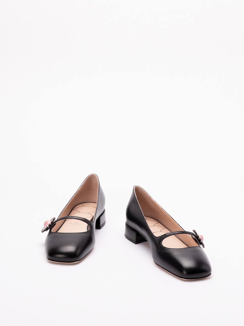 Valentino Embellished Leather Mary Jane Flats