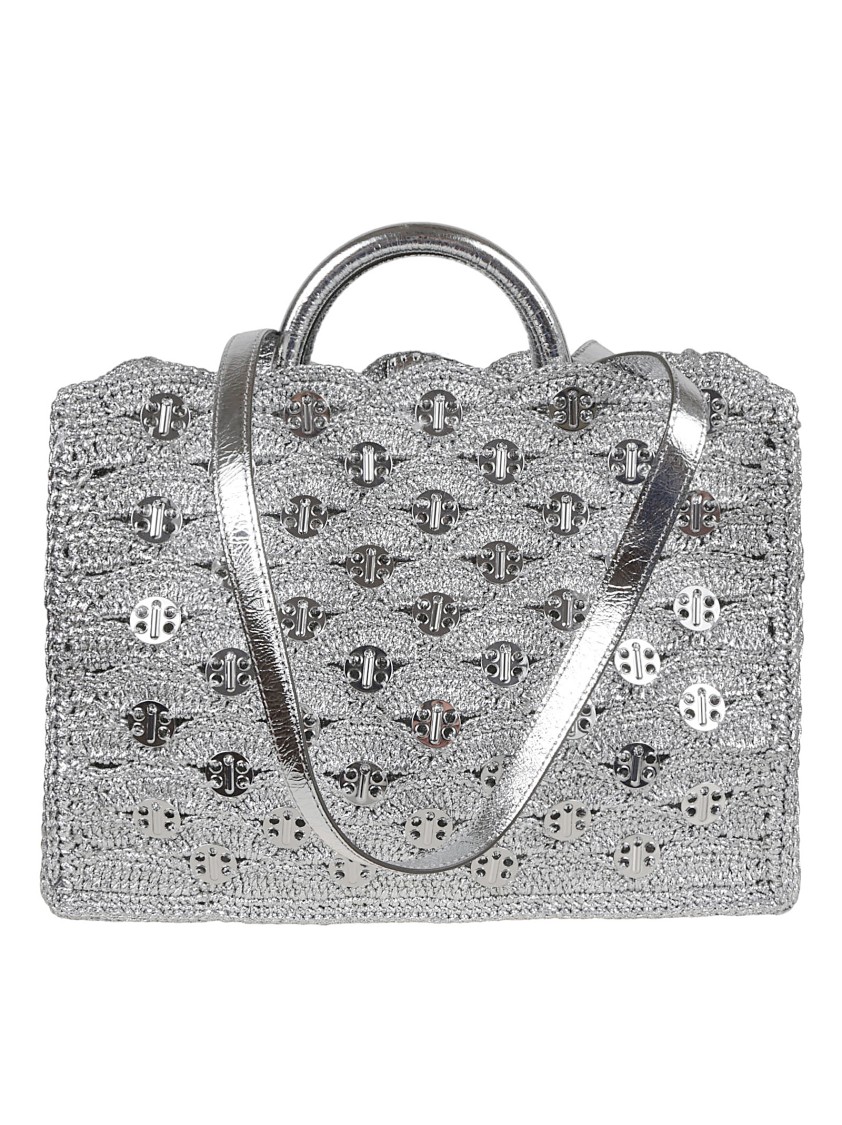 Shop Rabanne Paco Textured Metallic Raffia Crossbody Bag