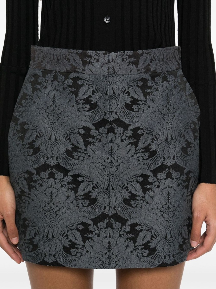 Max Mara Floral Mini Skirt Crafted From Virgin Wool In Grey