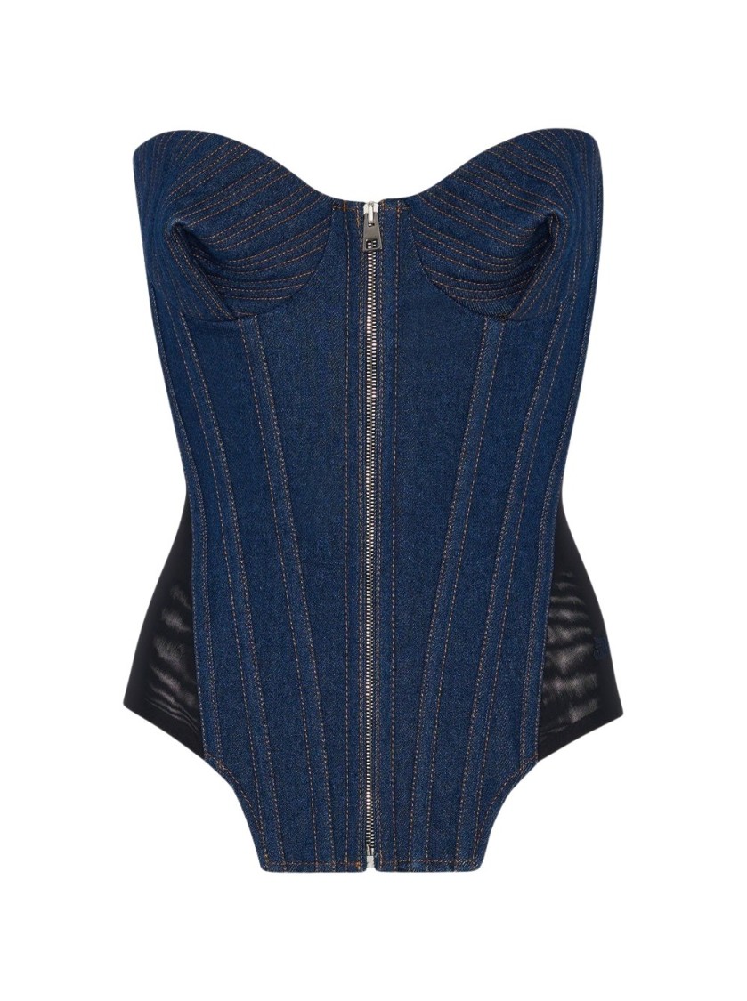 Shop Jean Paul Gaultier Denim Corset Indigo And Black In Blue
