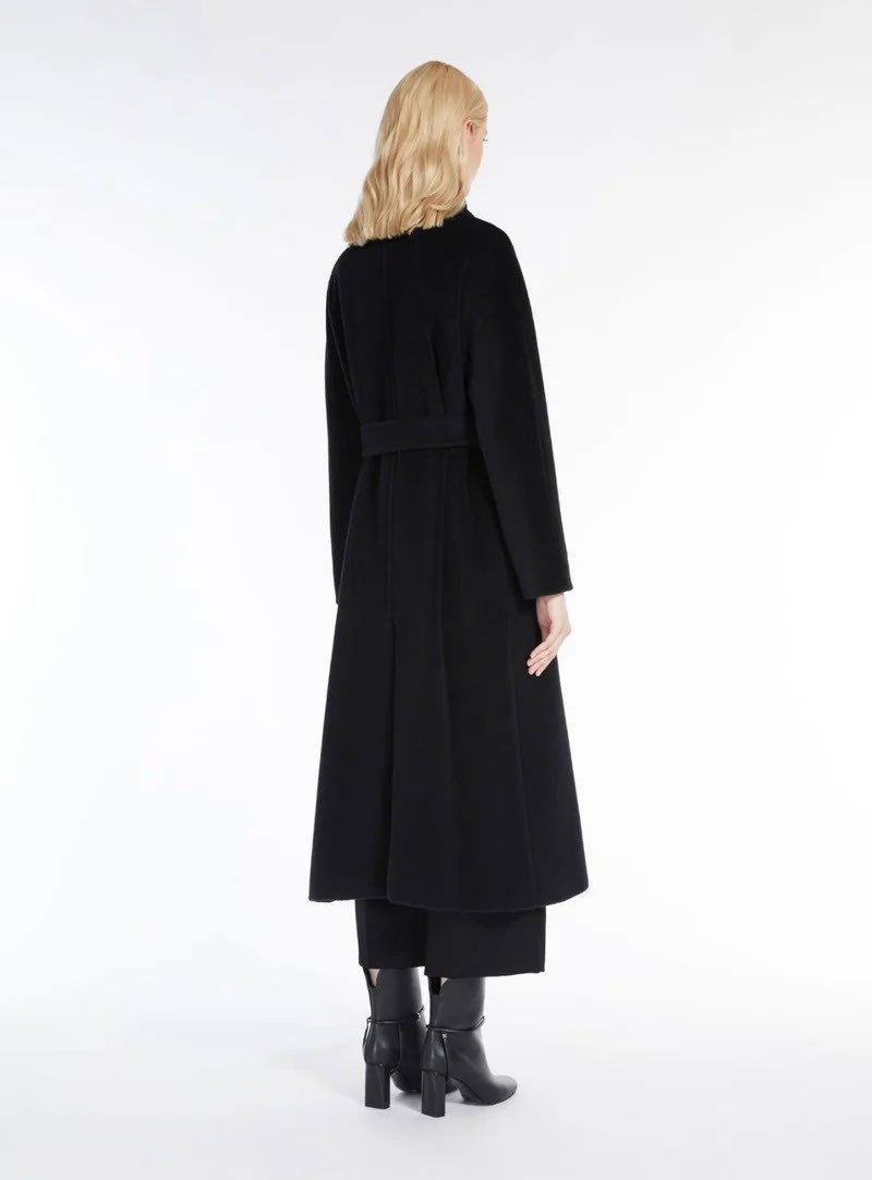 Max Mara Long Virgin Wool Coat With Pointed Collar In Black