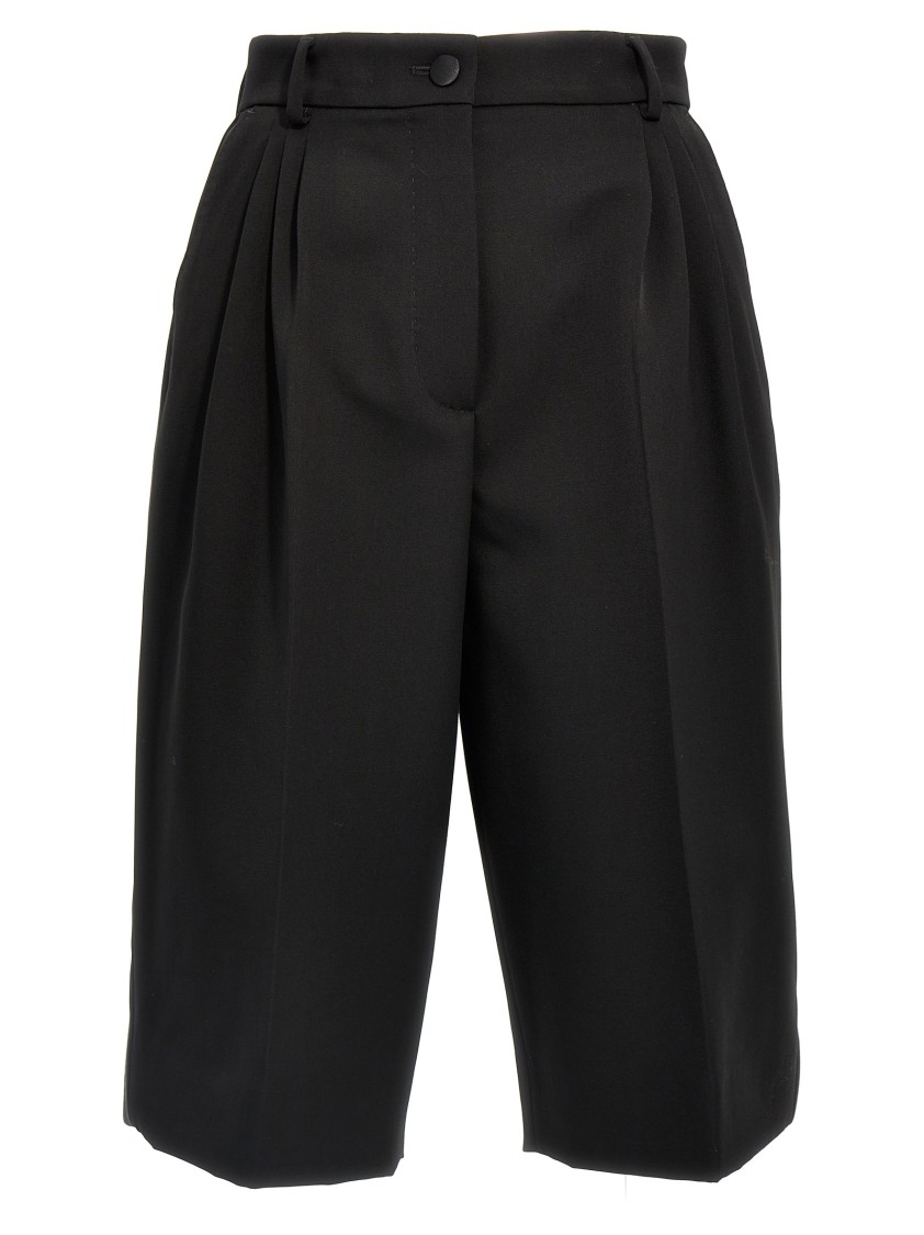 Dolce & Gabbana Tuxedo Knee-length Bermuda Shorts With Side Stripes In Black