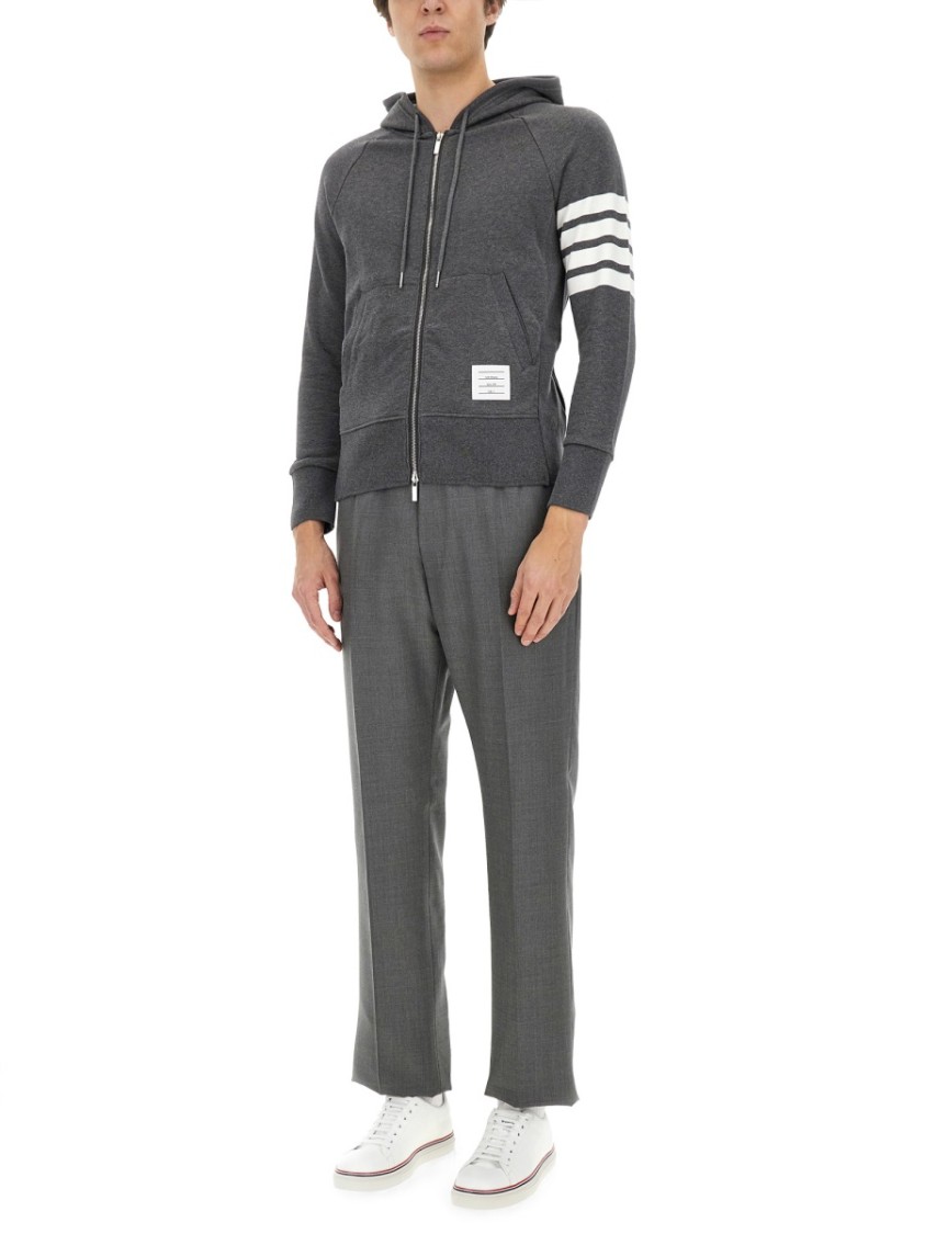 Shop Thom Browne Zip-up Hoodie With Striped Detail In Grey