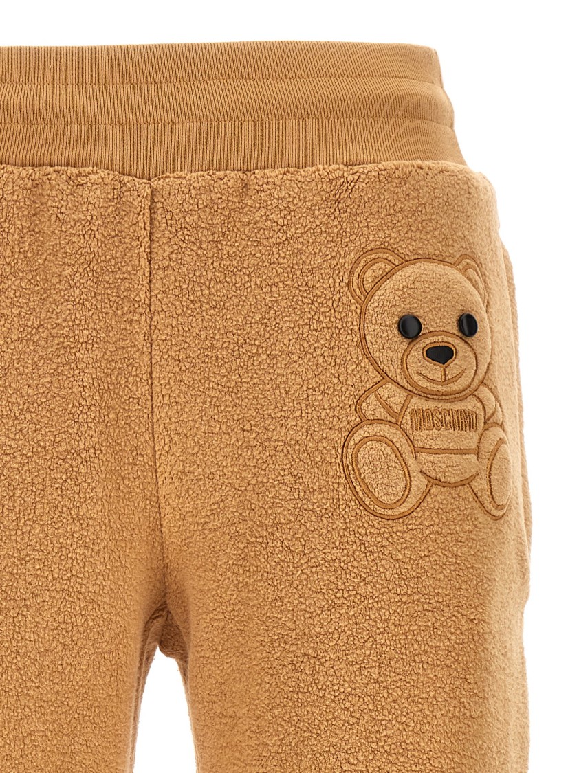 Moschino Soft Cotton Joggers With Teddy Bear Embroidery In Nude