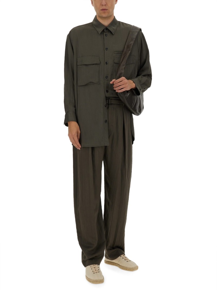Lemaire Pleated Waistband Trousers With Practical Pockets In Brown