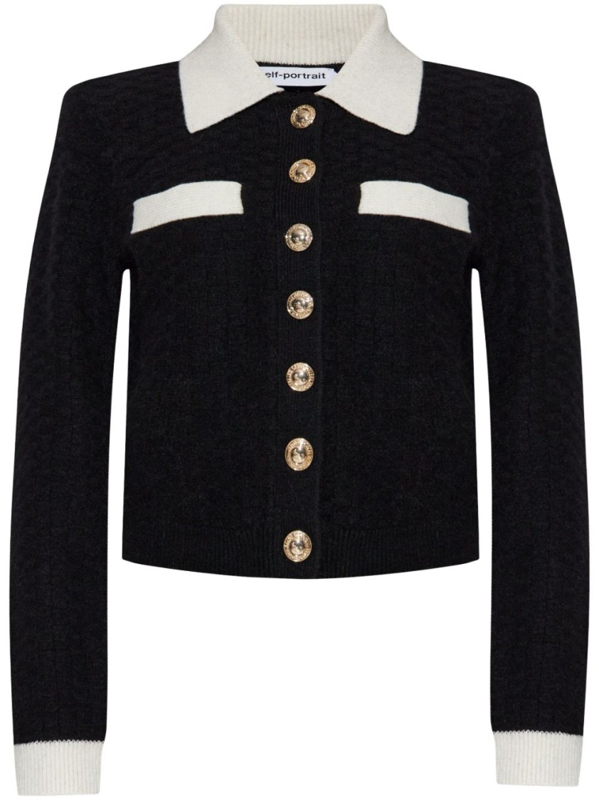 SELF-PORTRAIT SELF-PORTRAIT STRUCTURED BLACK SWEATER WITH GOLD-TONE BUTTONS