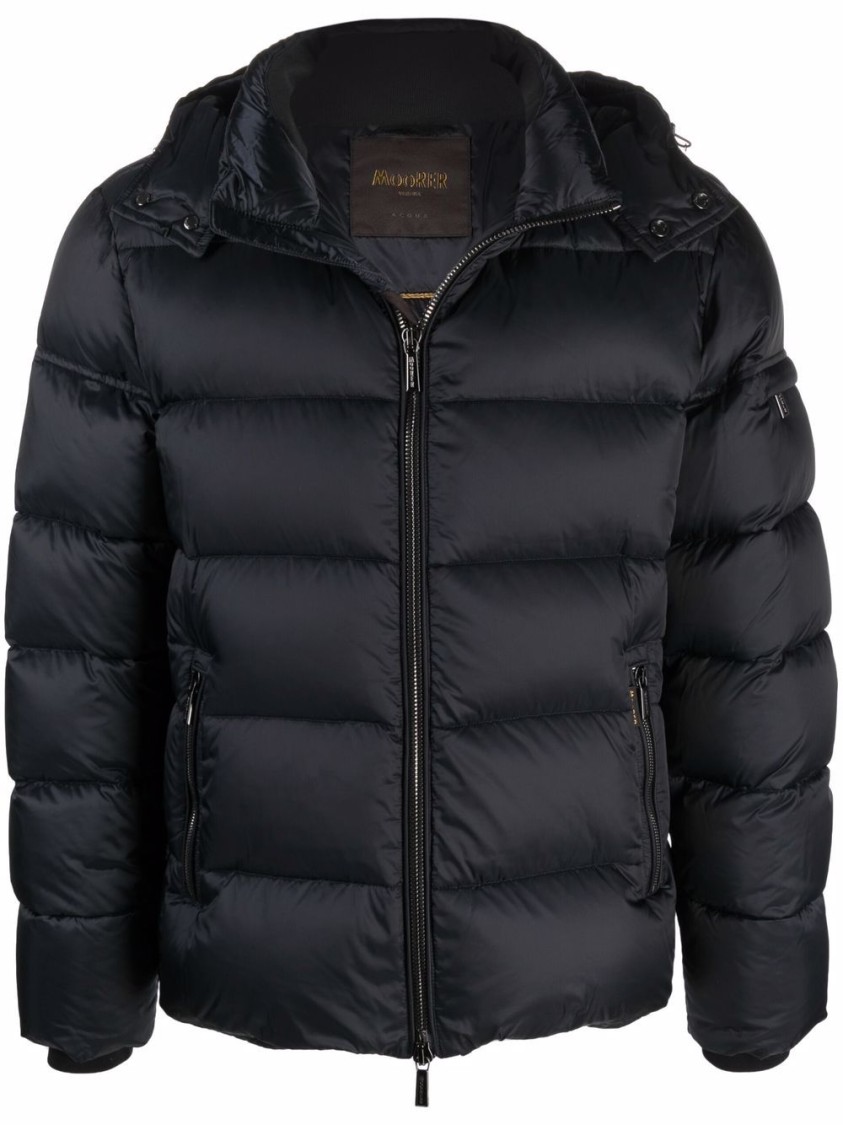 Moorer Navy Blue Padded Coat With Down-feather Filling And Functional Pockets In Blue