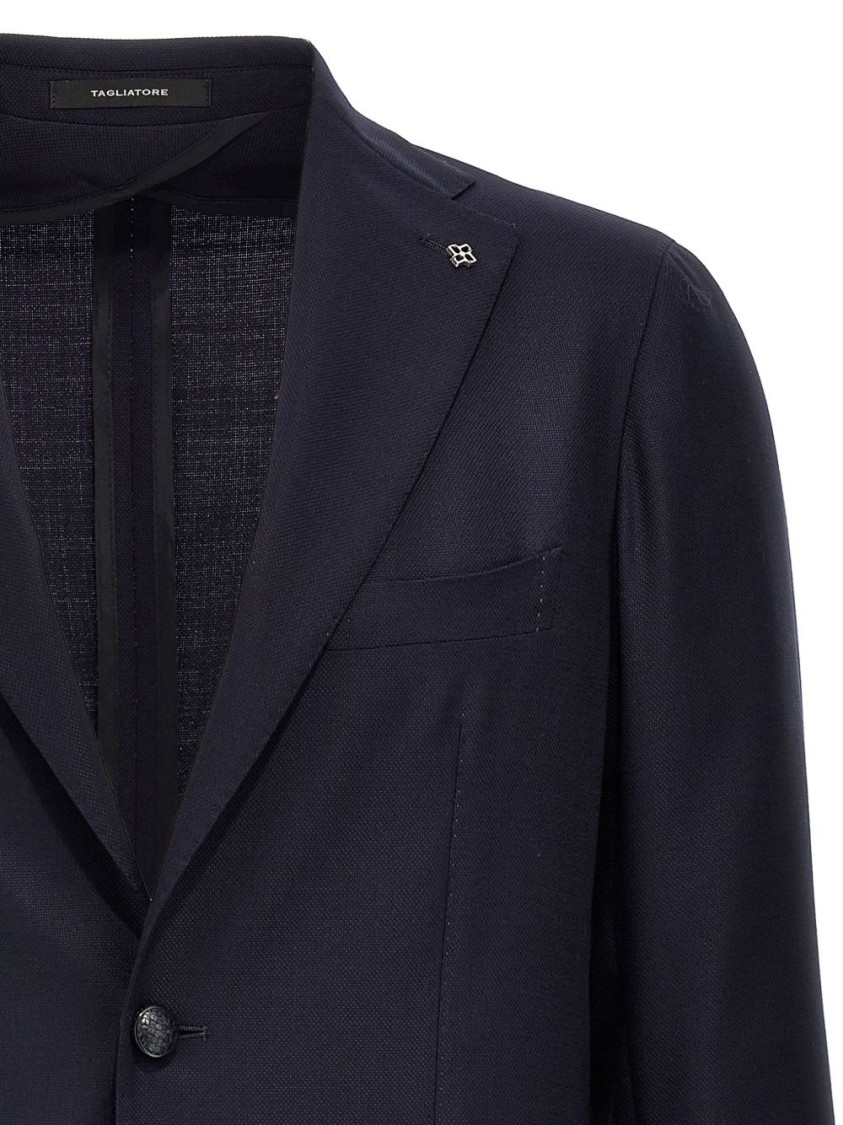 Tagliatore Montecarlo Blue Single-breasted Jacket With Notched Revers In Silk Man In Black