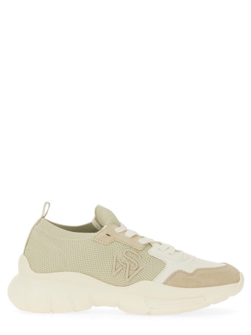 STUART WEITZMAN STUART WEITZMAN TEXTURED MESH AND LEATHER SNEAKERS WITH CHUNKY SOLE 