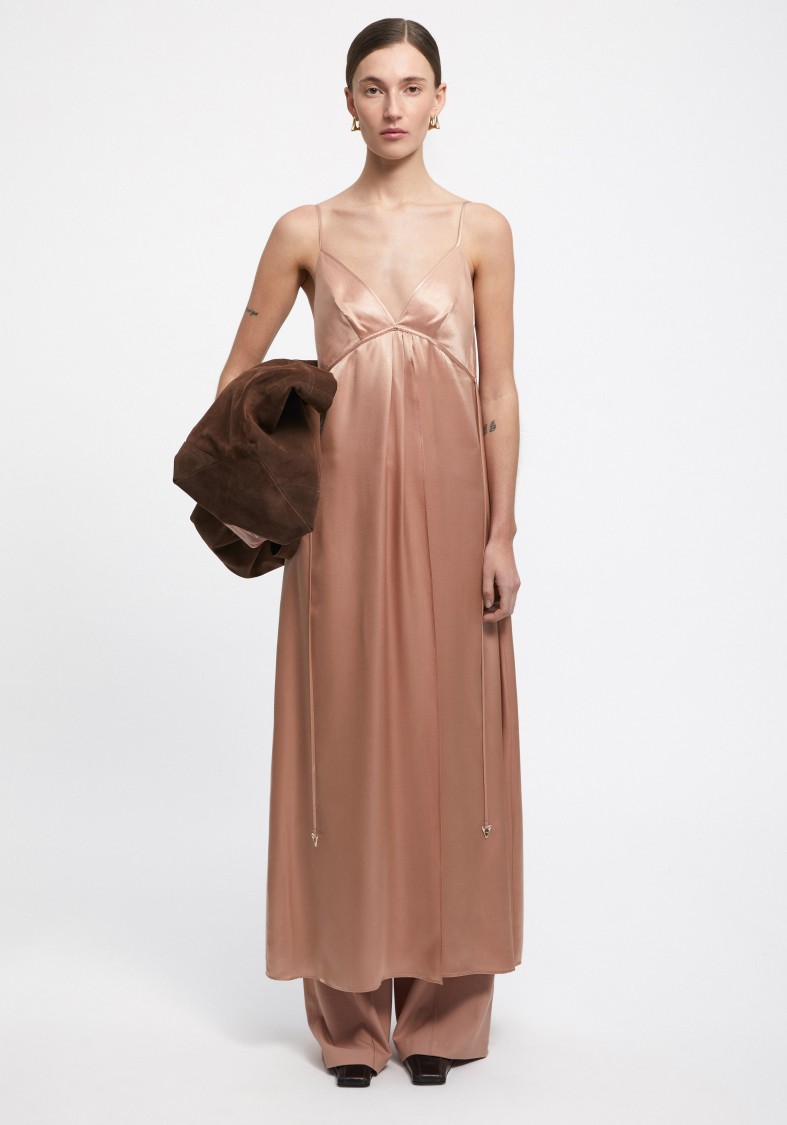 Shop Aeron Felicita - Satin A-line Maxi Dress In Pink