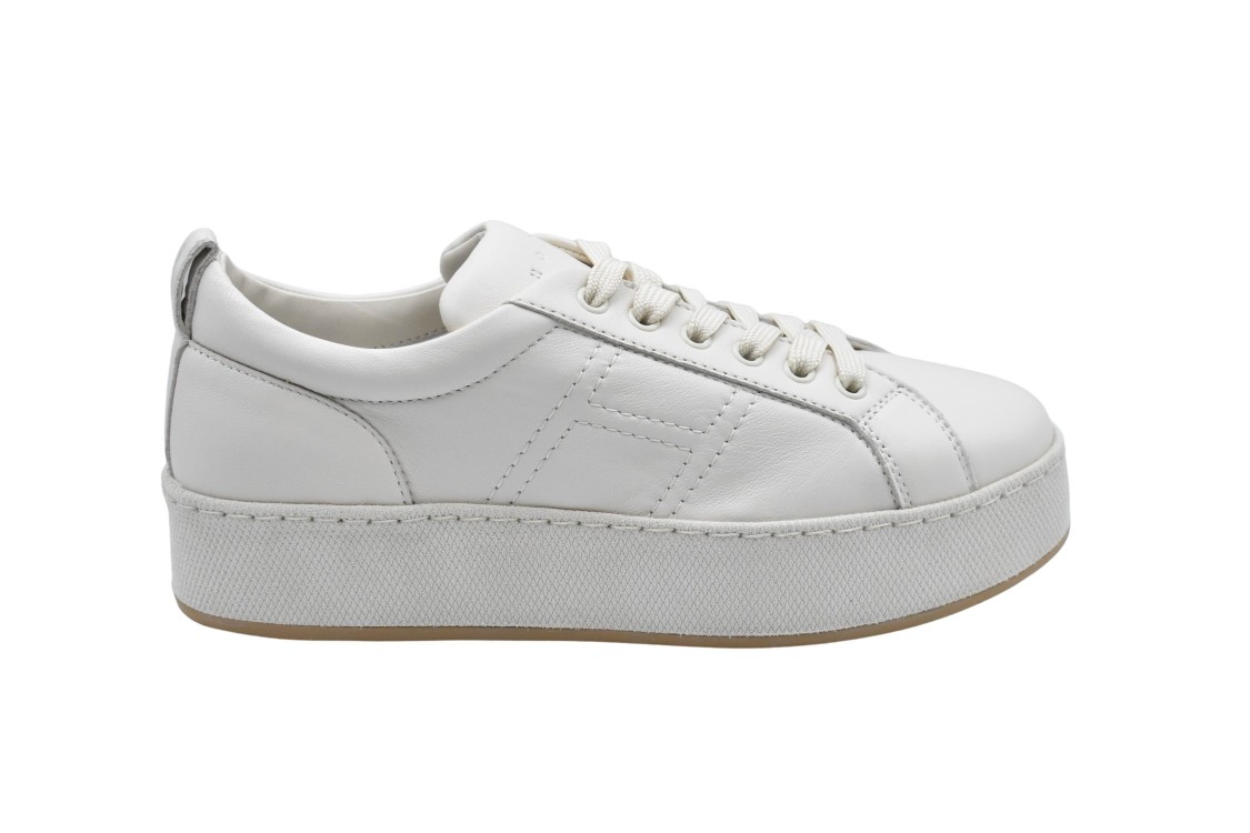 Hogan Ivory Laced Sneakers With Rounded Toe And Subtle Platform Sole In White