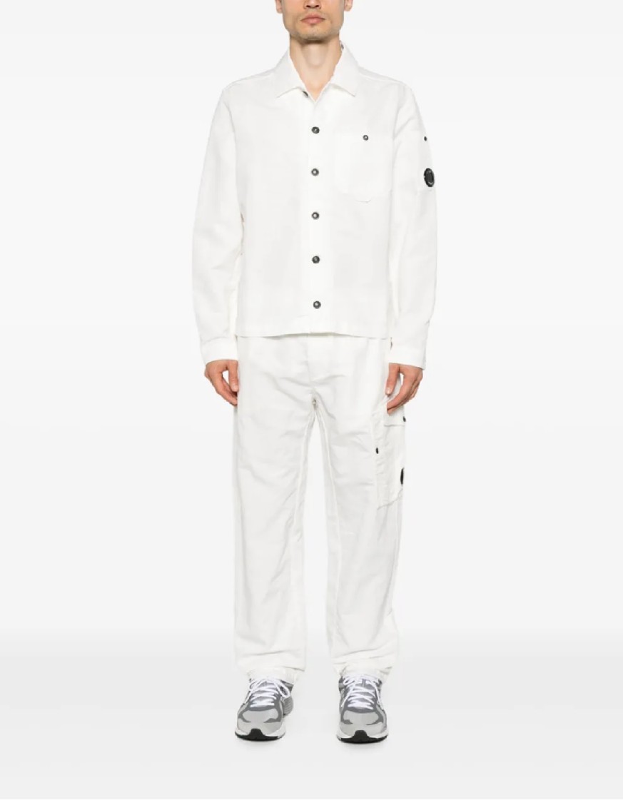 C.p. Company Regular Fit Cotton Linen Pants In White