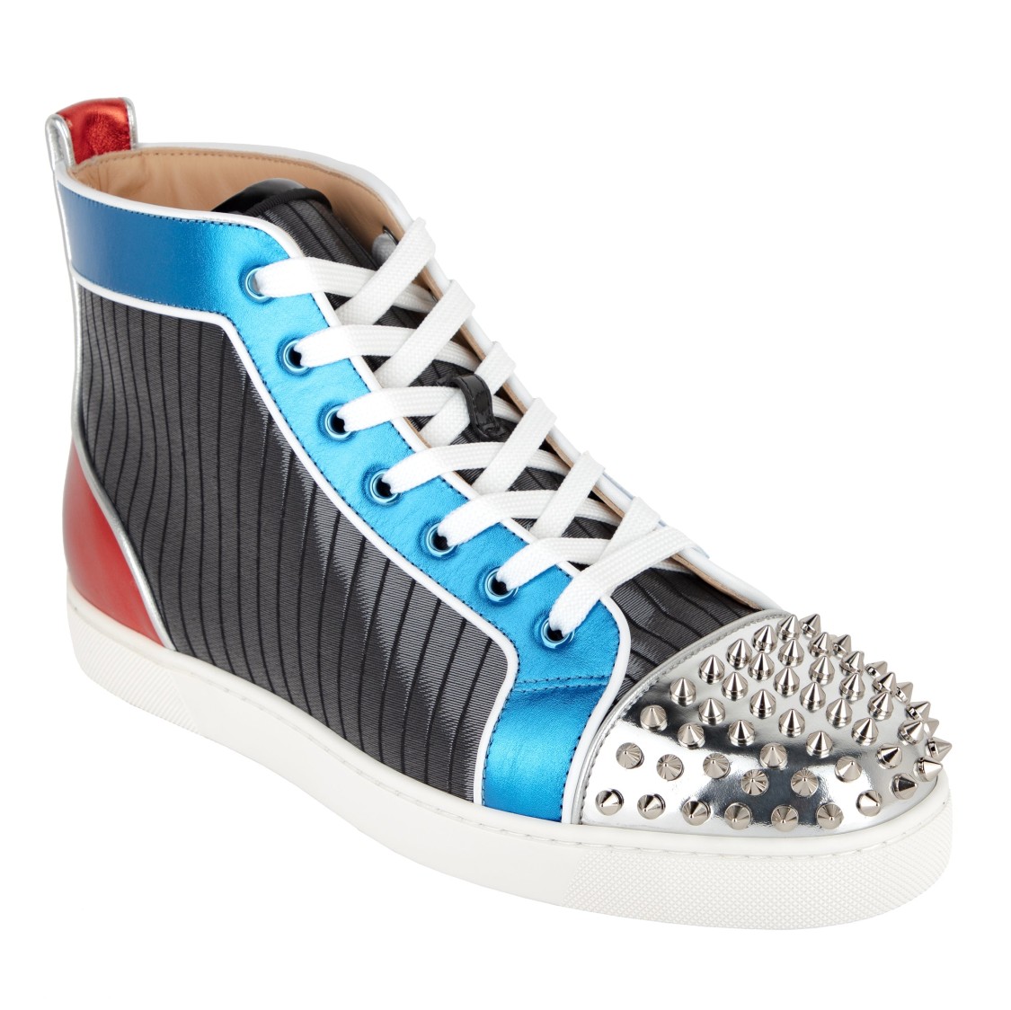 Christian Louboutin Lou Spikes Orlato Flat 'pleated Metallic' In Multi