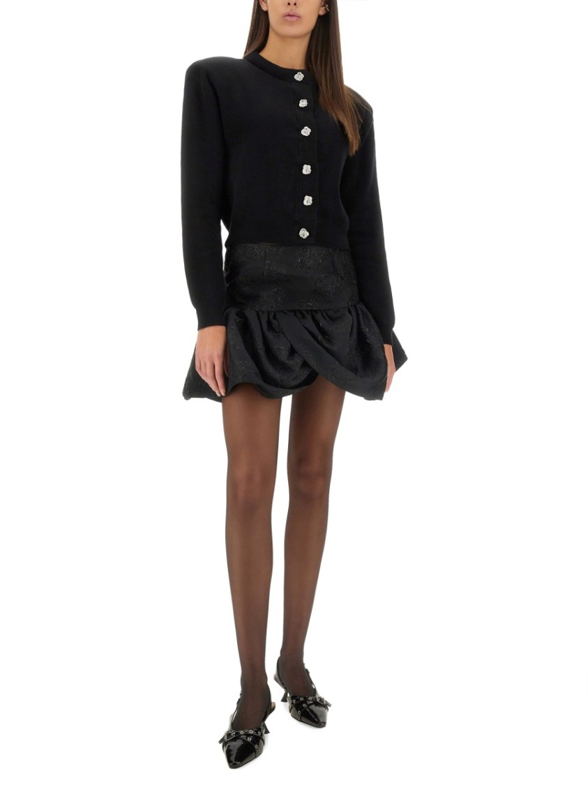 Shop Rotate Birger Christensen Fitted Button-down Knitted Cardigan In Black