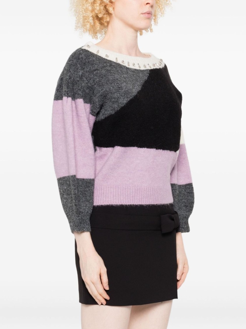 Twinset Twin-set Colour-block Panelled Knit Sweater With Embellished Neckline In Multi
