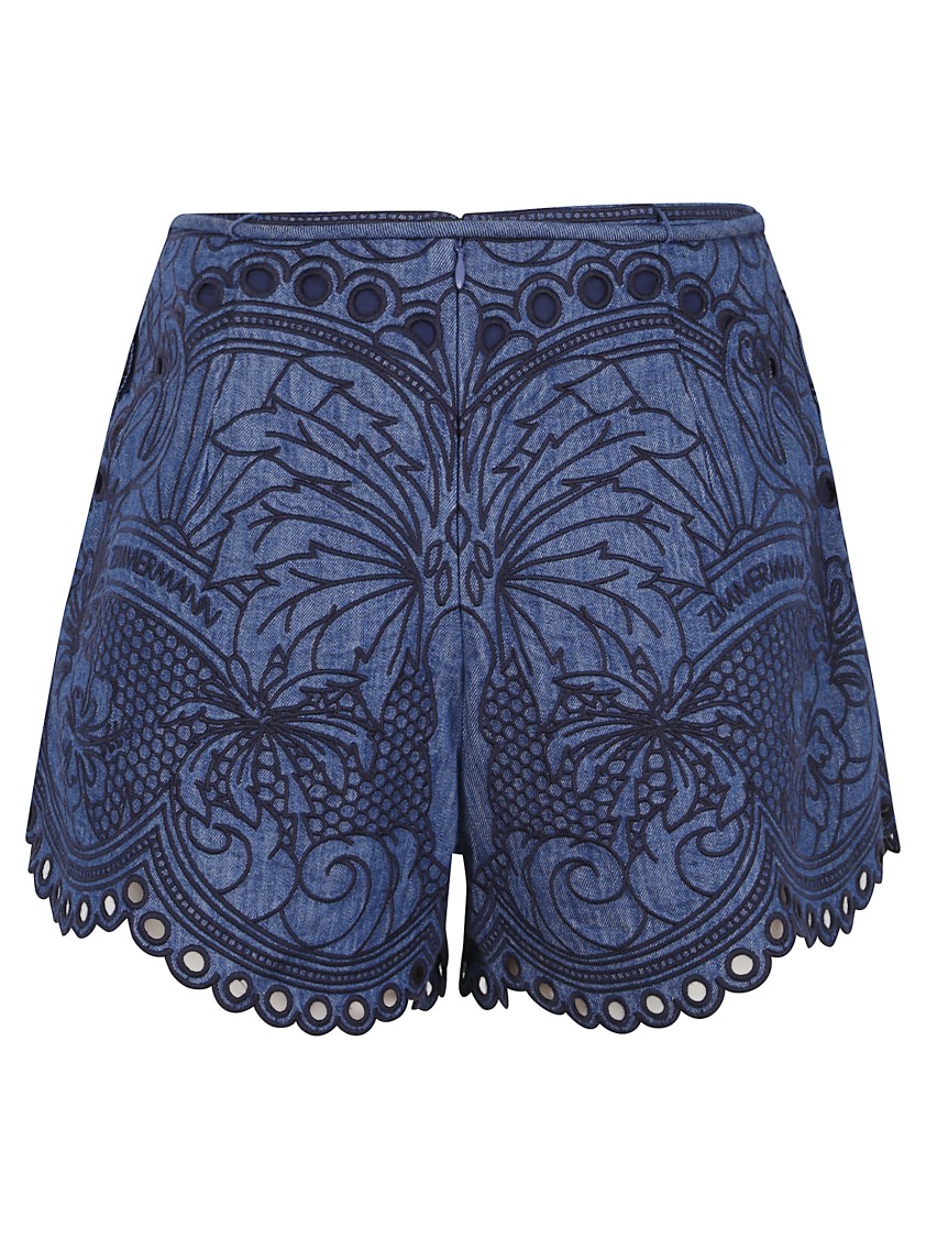 Zimmermann Coco Embroidered Denim Short In Blue
