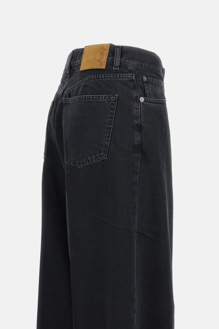 Haikure Wide-leg Jeans With High Waist And Leather Label In Black