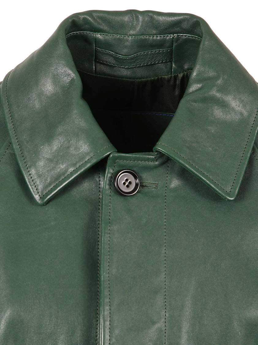 Burberry Calf Grain Leather Coat In Green