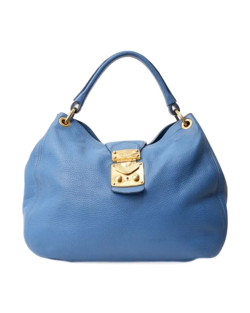 Miu Miu Shopper Hobo Medium Granulated Light Blue In Blue