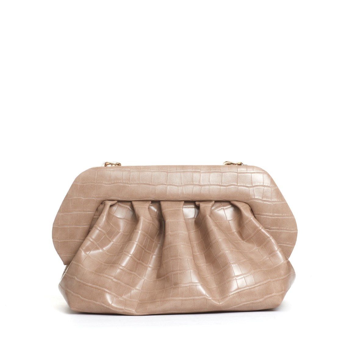 Themoirè Beige Crocodile Print Clutch In Pink