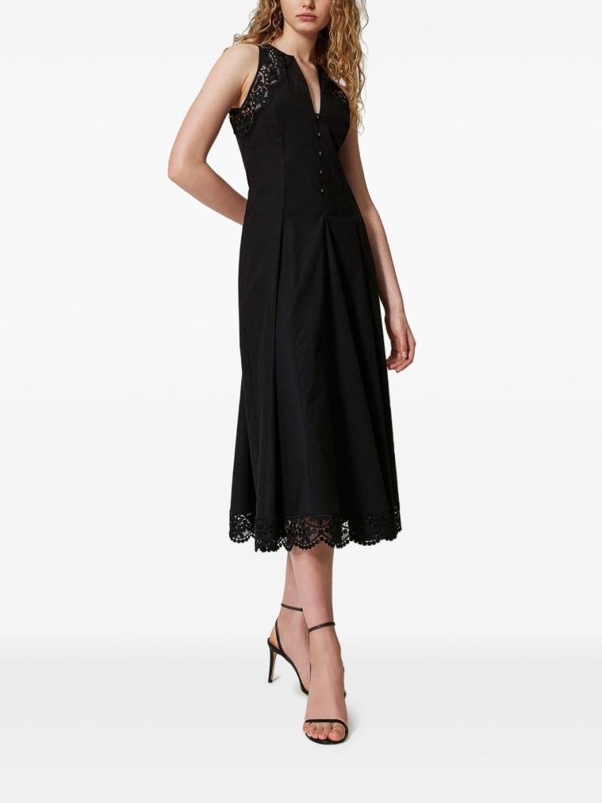 Shop Twinset Twin-set Fitted Black Dress With Lace Detailing