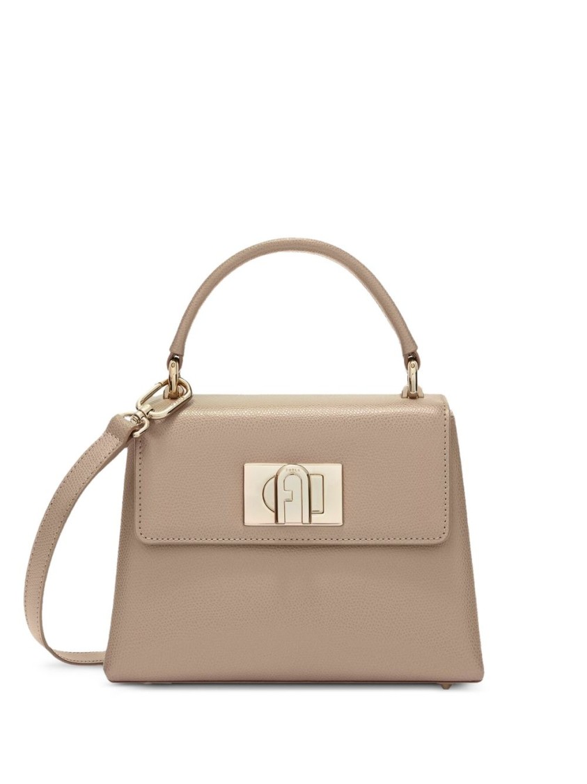 Furla Textured Leather Handbag With Twist-lock Closure In Neutral