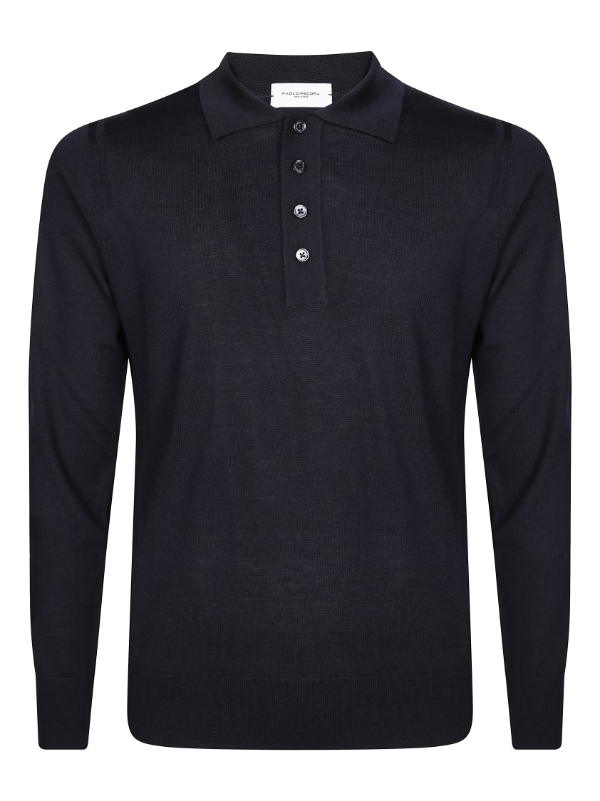 Paolo Pecora Classic Long-sleeved Polo With Four-button Placket In Blue